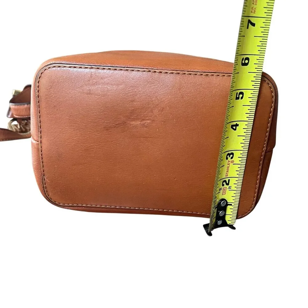 Michael Kors Crossbody Bag Womens Large Brown Monogram Junie Leather MK Charm'